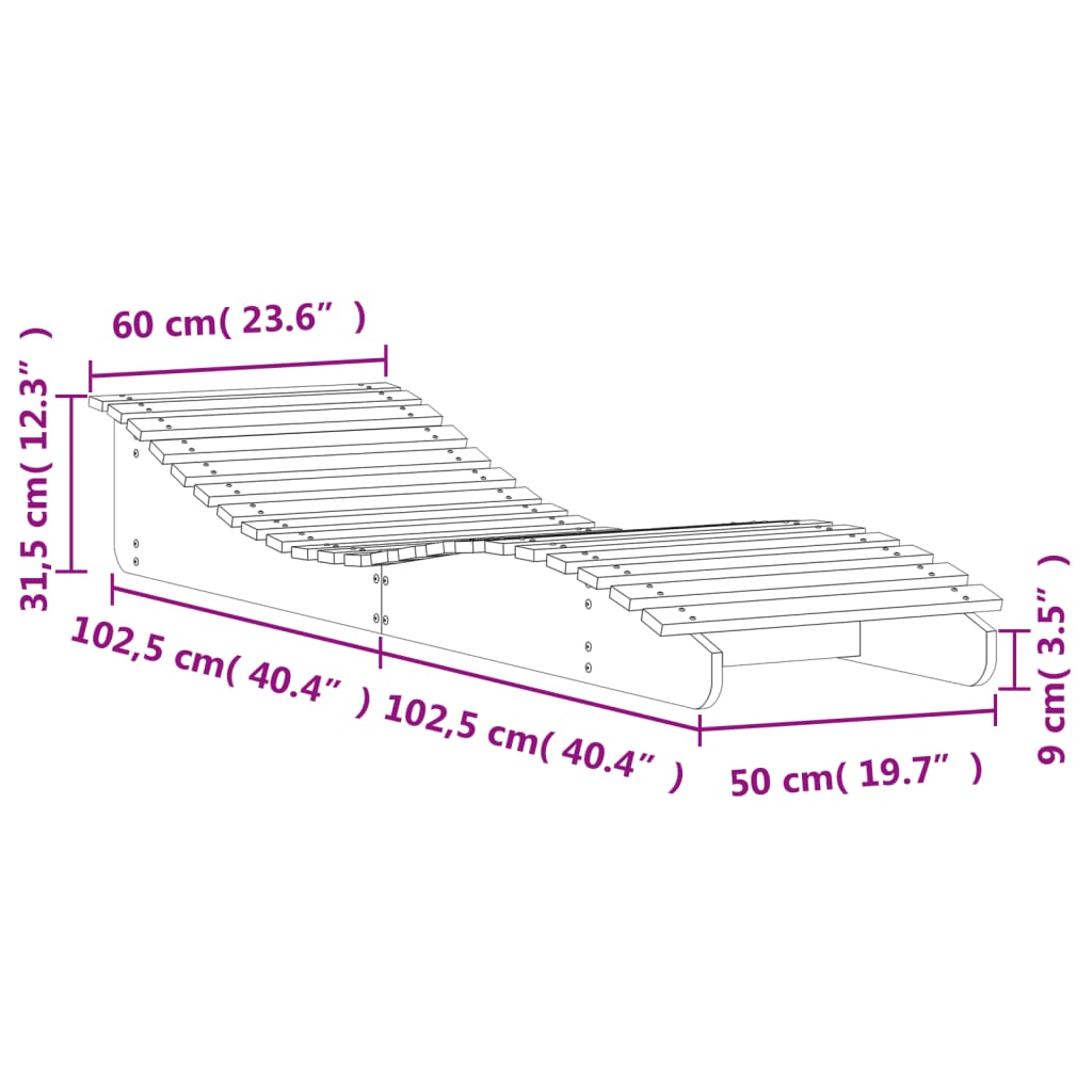 Sun Lounger White 205x60x31.5 cm Solid Wood Pine