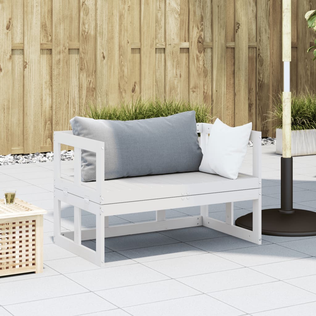 Garden Sofa Bench Extendable White Solid Wood Pine