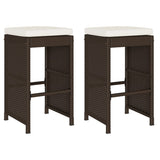 Garden Bar Stools with Cushions 2 pcs Brown Poly Rattan