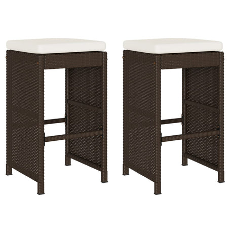 Garden Bar Stools with Cushions 2 pcs Brown Poly Rattan