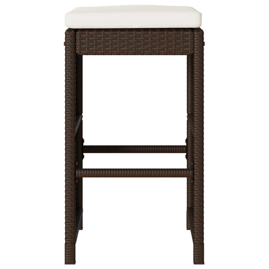 Garden Bar Stools with Cushions 2 pcs Brown Poly Rattan