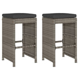 Garden Bar Stools with Cushions 2 pcs Grey Poly Rattan