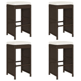 Garden Bar Stools with Cushions 4 pcs Brown Poly Rattan