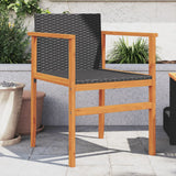 Garden Chairs 2 pcs Black Poly Rattan&Solid Wood