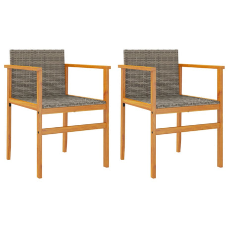 Garden Chairs 2 pcs Grey Poly Rattan&Solid Wood