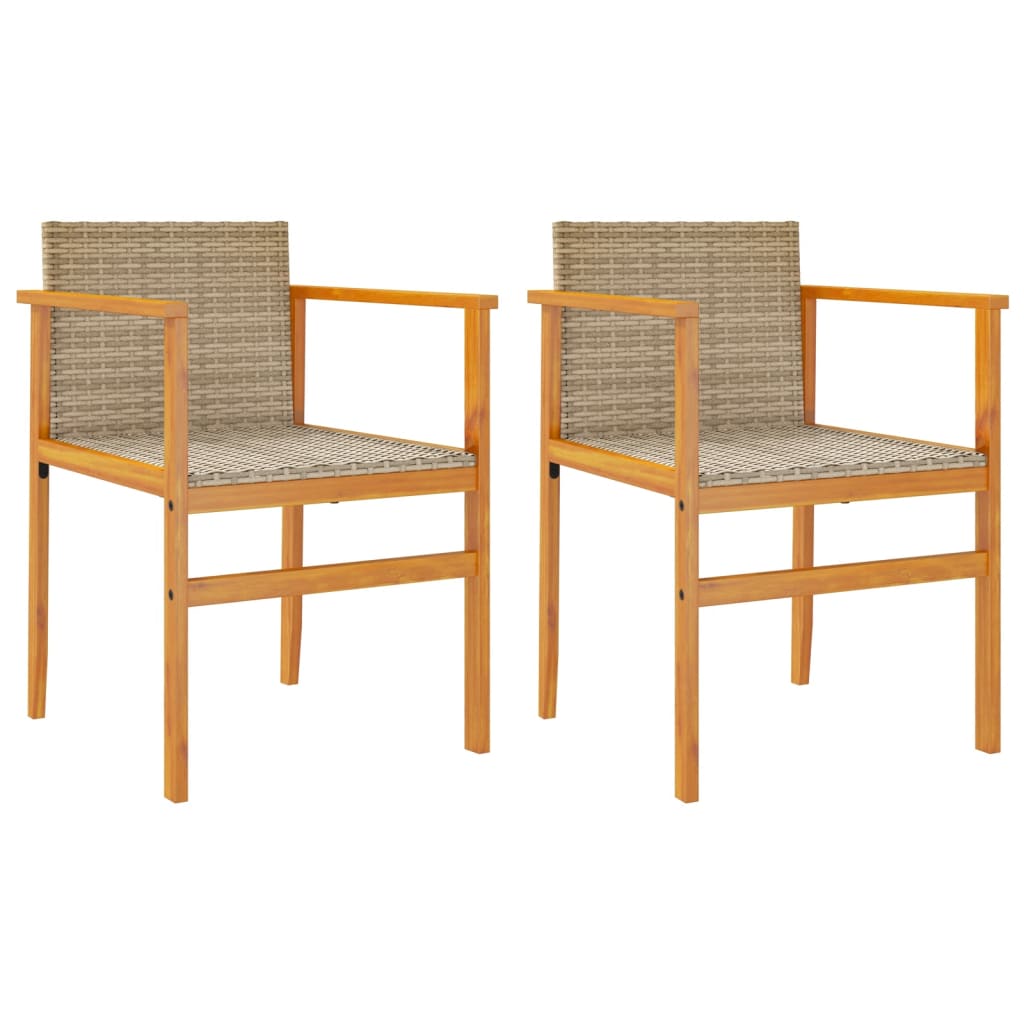 Garden Chairs 2 pcs Beige Poly Rattan&Solid Wood