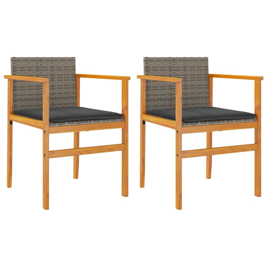 Garden Chairs with Cushions 2 pcs Grey Poly Rattan&Solid Wood