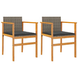 Garden Chairs with Cushions 2 pcs Grey Poly Rattan&Solid Wood