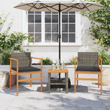 Garden Chairs with Cushions 2 pcs Grey Poly Rattan&Solid Wood