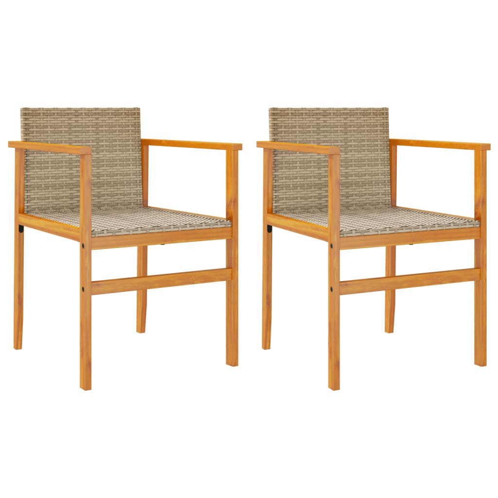 Garden Chairs with Cushions 2 pcs Beige Poly Rattan&Solid Wood