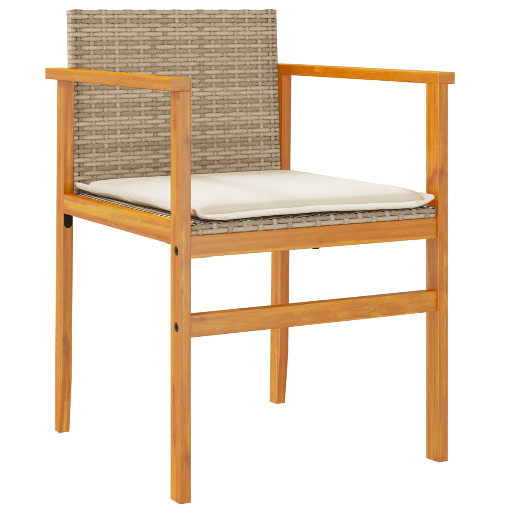 Garden Chairs with Cushions 2 pcs Beige Poly Rattan&Solid Wood