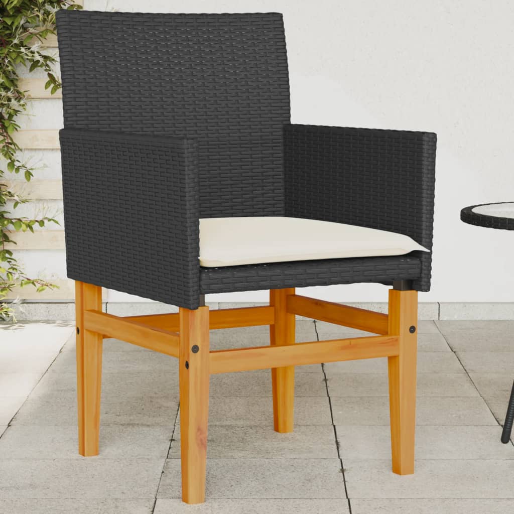 Garden Chairs with Cushions 2 pcs Black Poly Rattan&Solid Wood