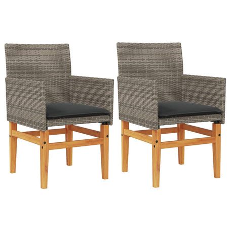 Garden Chairs with Cushions 2 pcs Grey Poly Rattan&Solid Wood