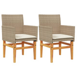 Garden Chairs with Cushions 2 pcs Beige Poly Rattan&Solid Wood