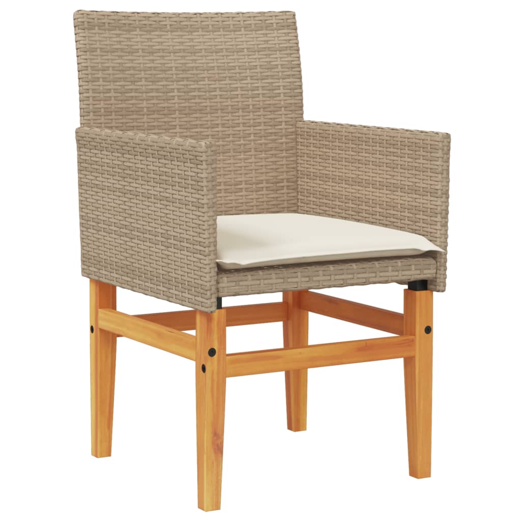 Garden Chairs with Cushions 2 pcs Beige Poly Rattan&Solid Wood