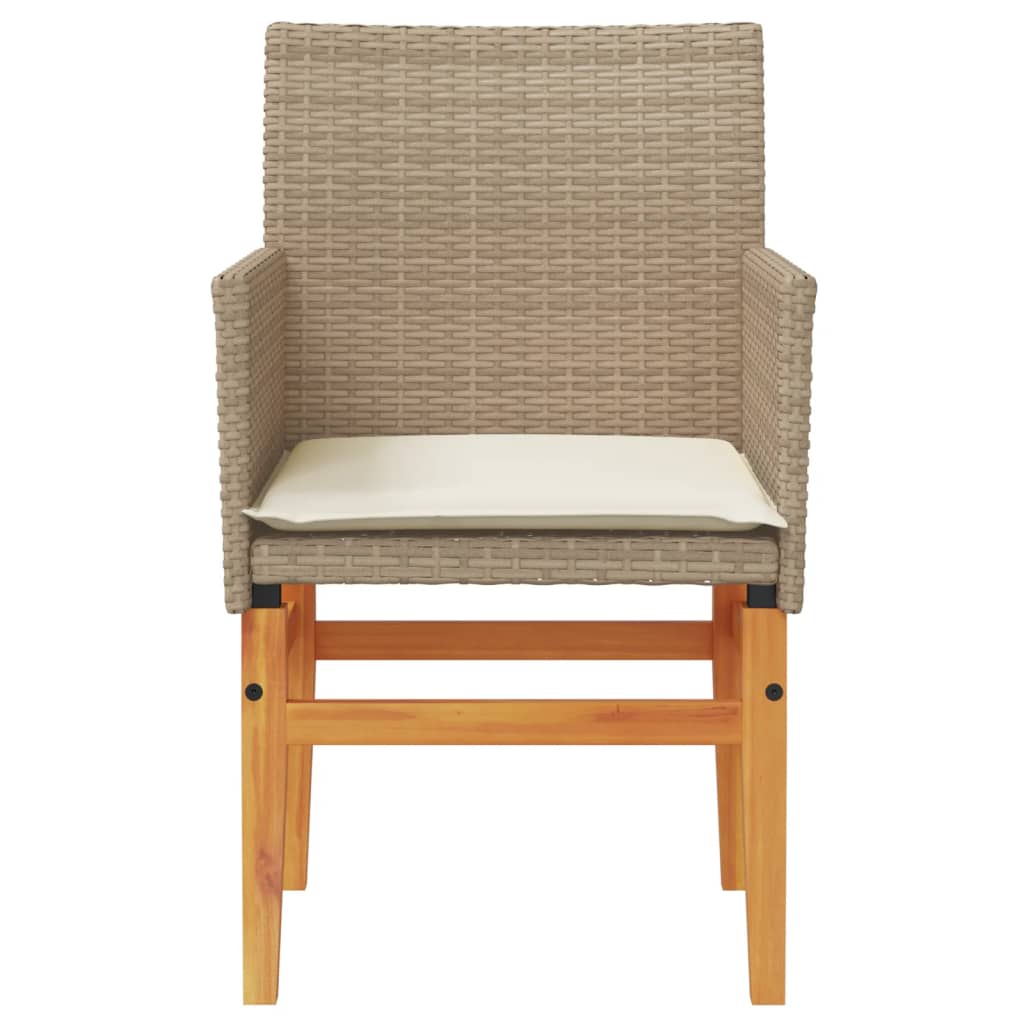 Garden Chairs with Cushions 2 pcs Beige Poly Rattan&Solid Wood