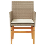 Garden Chairs with Cushions 2 pcs Beige Poly Rattan&Solid Wood