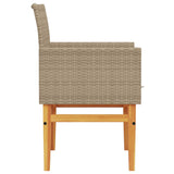 Garden Chairs with Cushions 2 pcs Beige Poly Rattan&Solid Wood