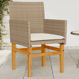 Garden Chairs with Cushions 2 pcs Beige Poly Rattan&Solid Wood