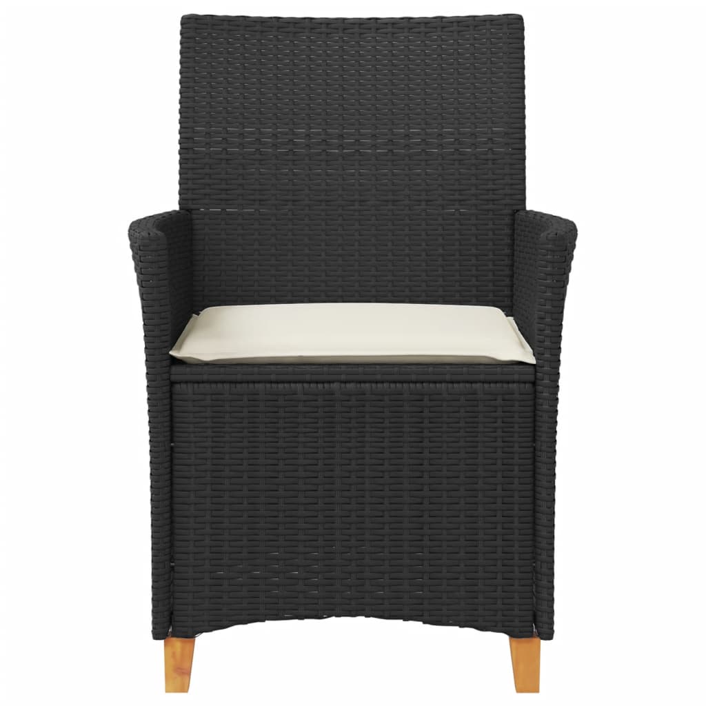 Garden Chairs with Cushions 2 pcs Black Poly Rattan&Solid Wood