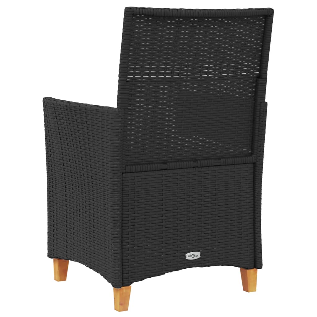 Garden Chairs with Cushions 2 pcs Black Poly Rattan&Solid Wood