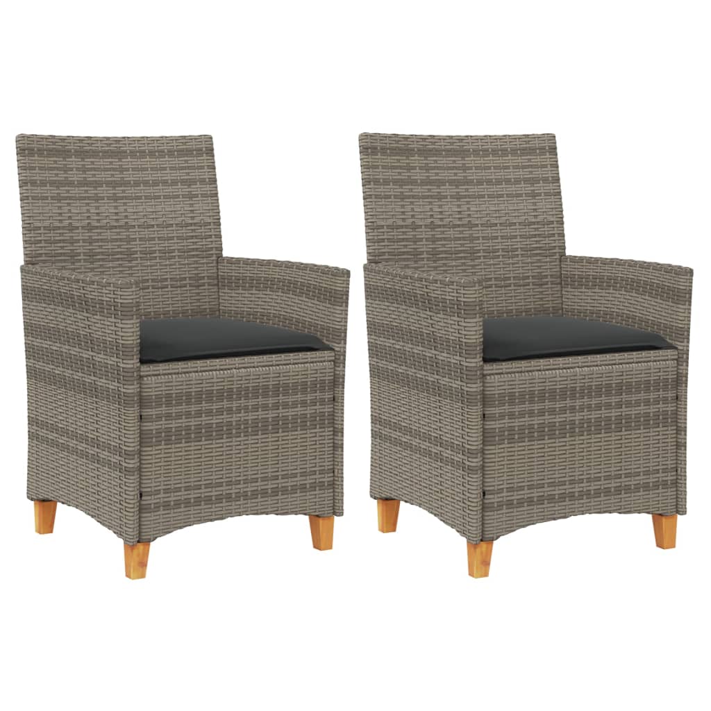 Garden Chairs with Cushions 2 pcs Grey Poly Rattan&Solid Wood