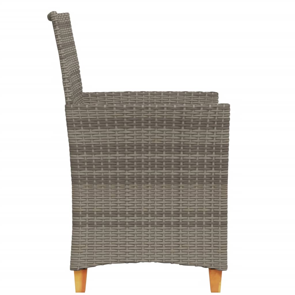 Garden Chairs with Cushions 2 pcs Grey Poly Rattan&Solid Wood