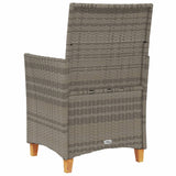 Garden Chairs with Cushions 2 pcs Grey Poly Rattan&Solid Wood