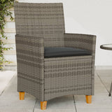 Garden Chairs with Cushions 2 pcs Grey Poly Rattan&Solid Wood