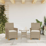 Garden Chairs with Cushions 2 pcs Beige Poly Rattan&Solid Wood