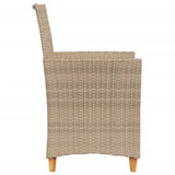 Garden Chairs with Cushions 2 pcs Beige Poly Rattan&Solid Wood