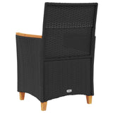 Garden Chairs with Cushions 2 pcs Black Poly Rattan&Solid Wood