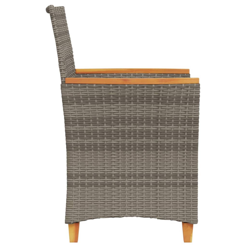 Garden Chairs with Cushions 2 pcs Grey Poly Rattan&Solid Wood