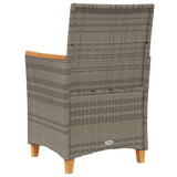 Garden Chairs with Cushions 2 pcs Grey Poly Rattan&Solid Wood