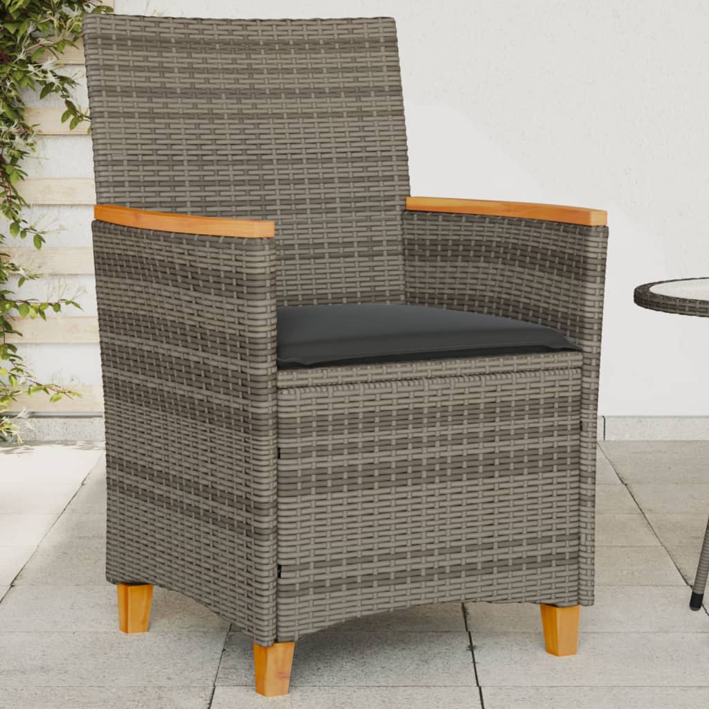 Garden Chairs with Cushions 2 pcs Grey Poly Rattan&Solid Wood