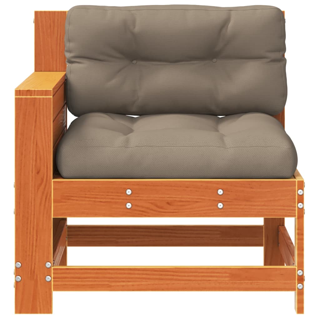 Garden Armrest Sofa with Cushion Wax Brown Solid Wood Pine