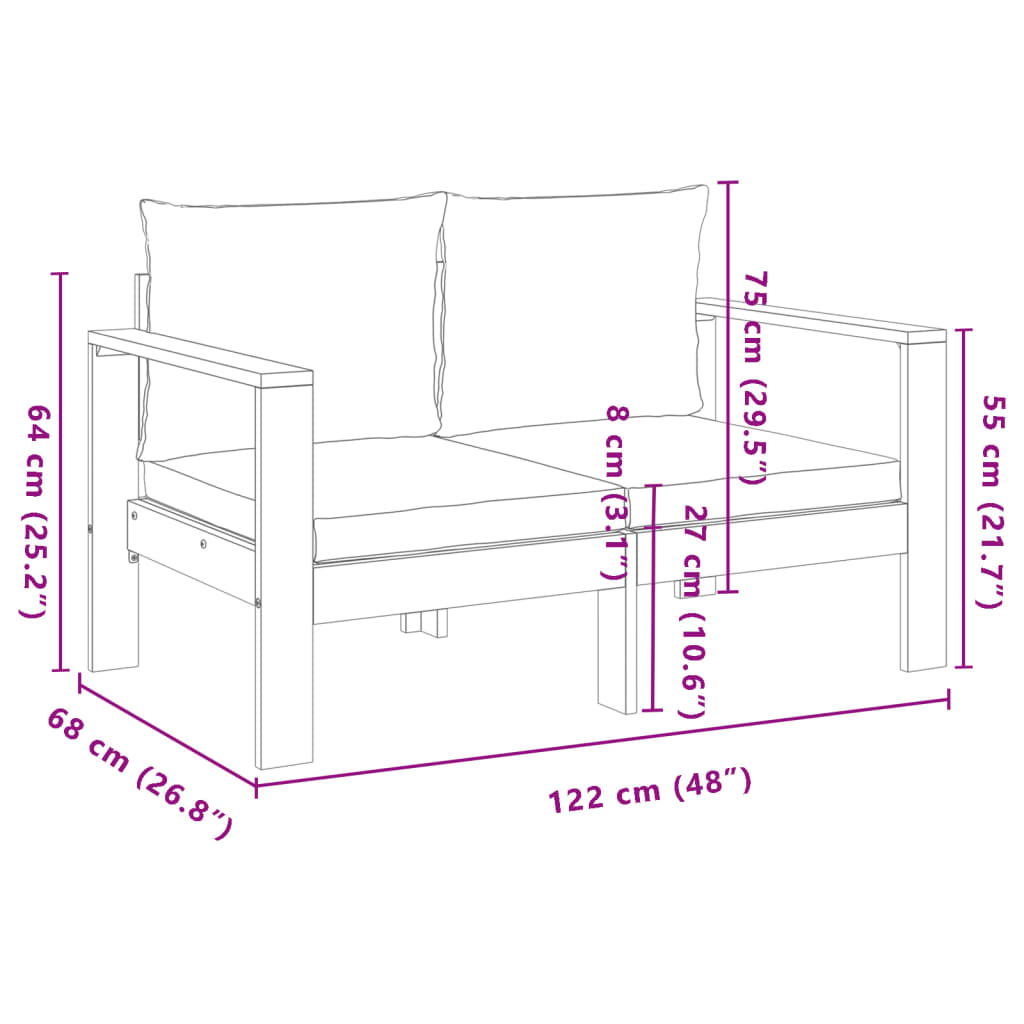 Garden Sofa with Cushions 2-Seater Solid Wood Acacia