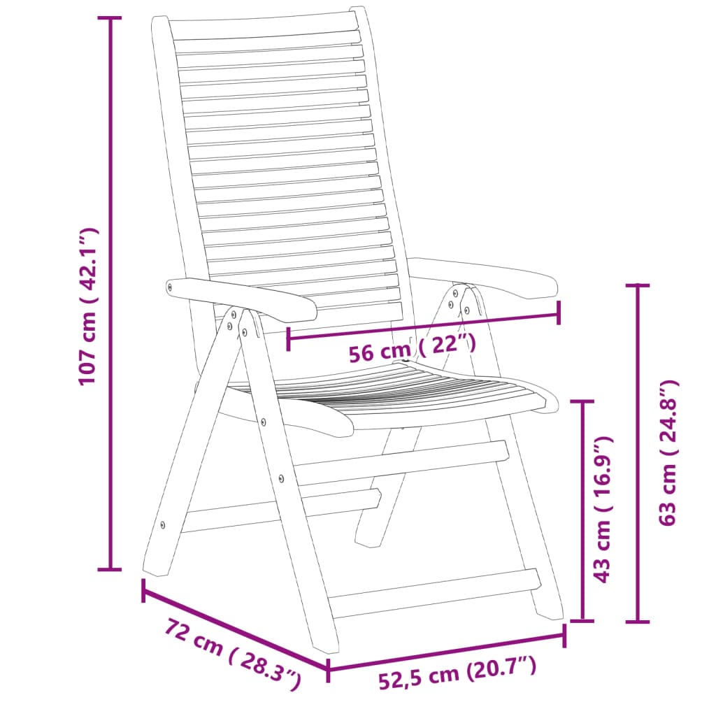 Reclining Folding Garden Chairs 2 pcs Solid Wood Acacia