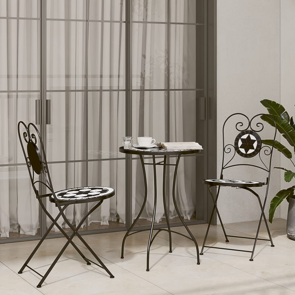 Mosaic Bistro Table Black and White Ø50x70 cm Ceramic