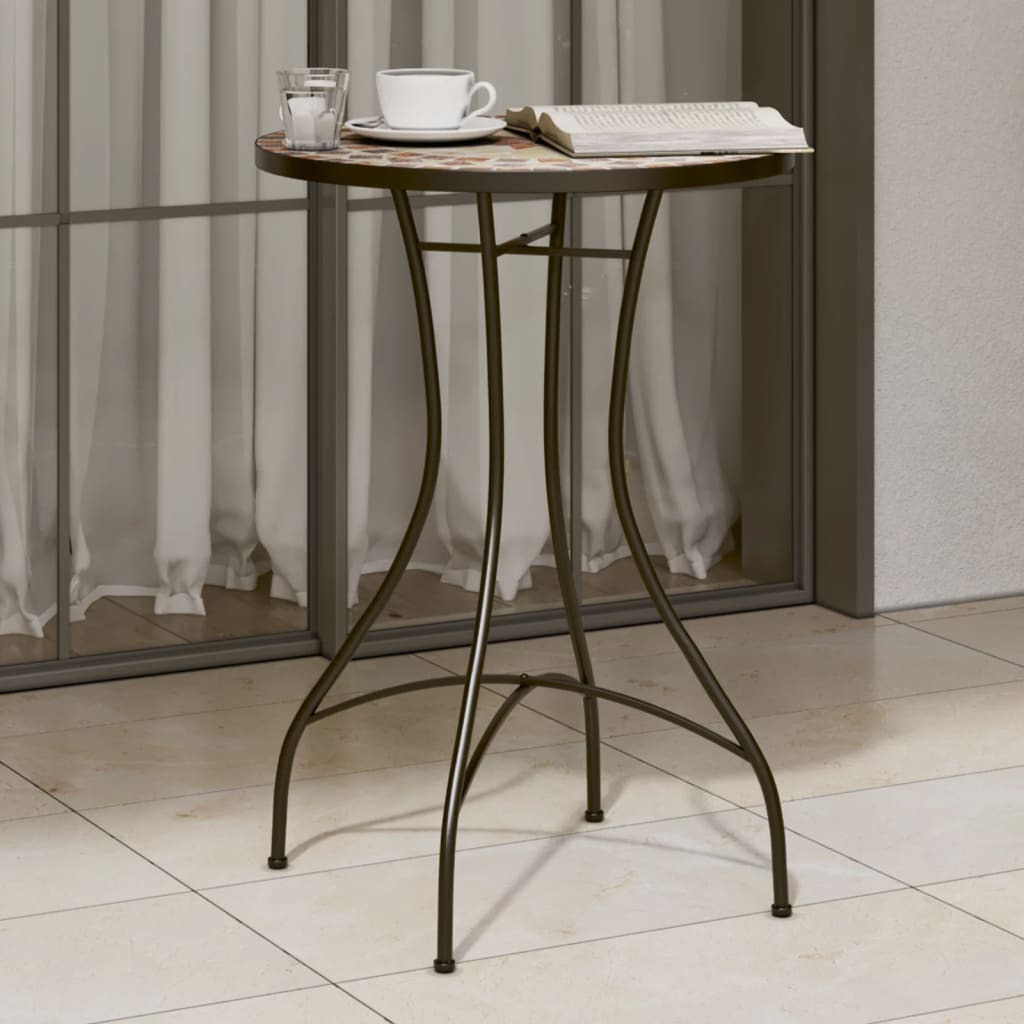 Mosaic Bistro Table Terracotta and White Ø50x70 cm Ceramic