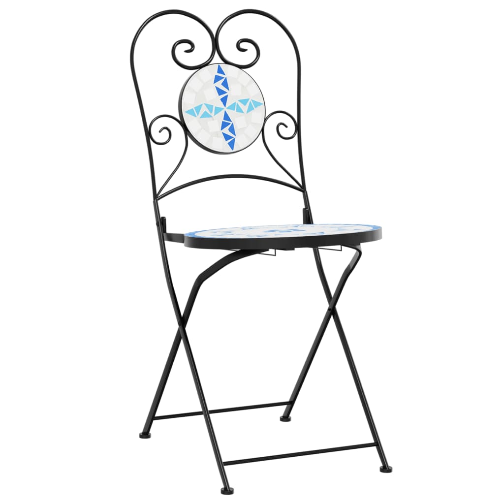 Bistro Chairs Foldable 2 pcs Blue and White Ceramic