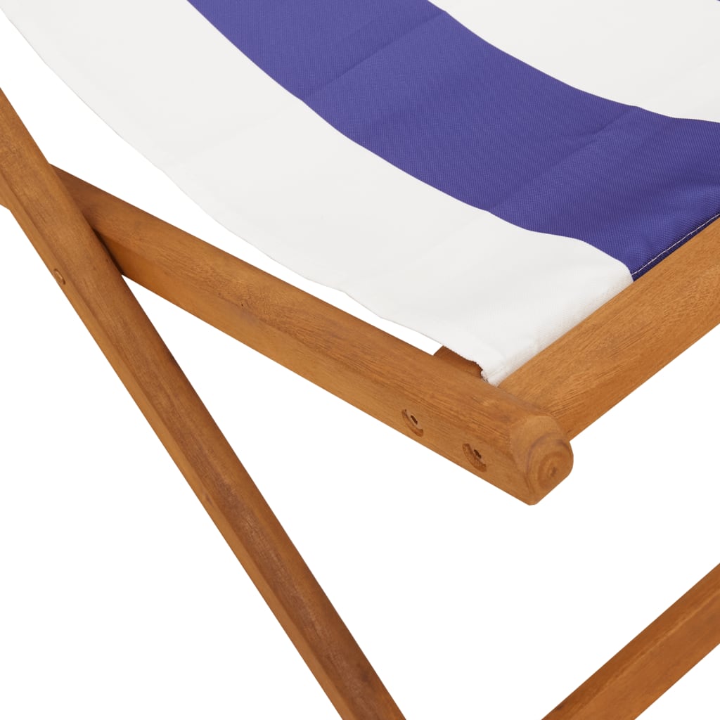 Folding Beach Chair Blue and White Solid Wood Eucalyptus and Fabric