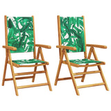 Garden Chairs 2 pcs Leaf Pattern Solid Wood Acacia and Fabric