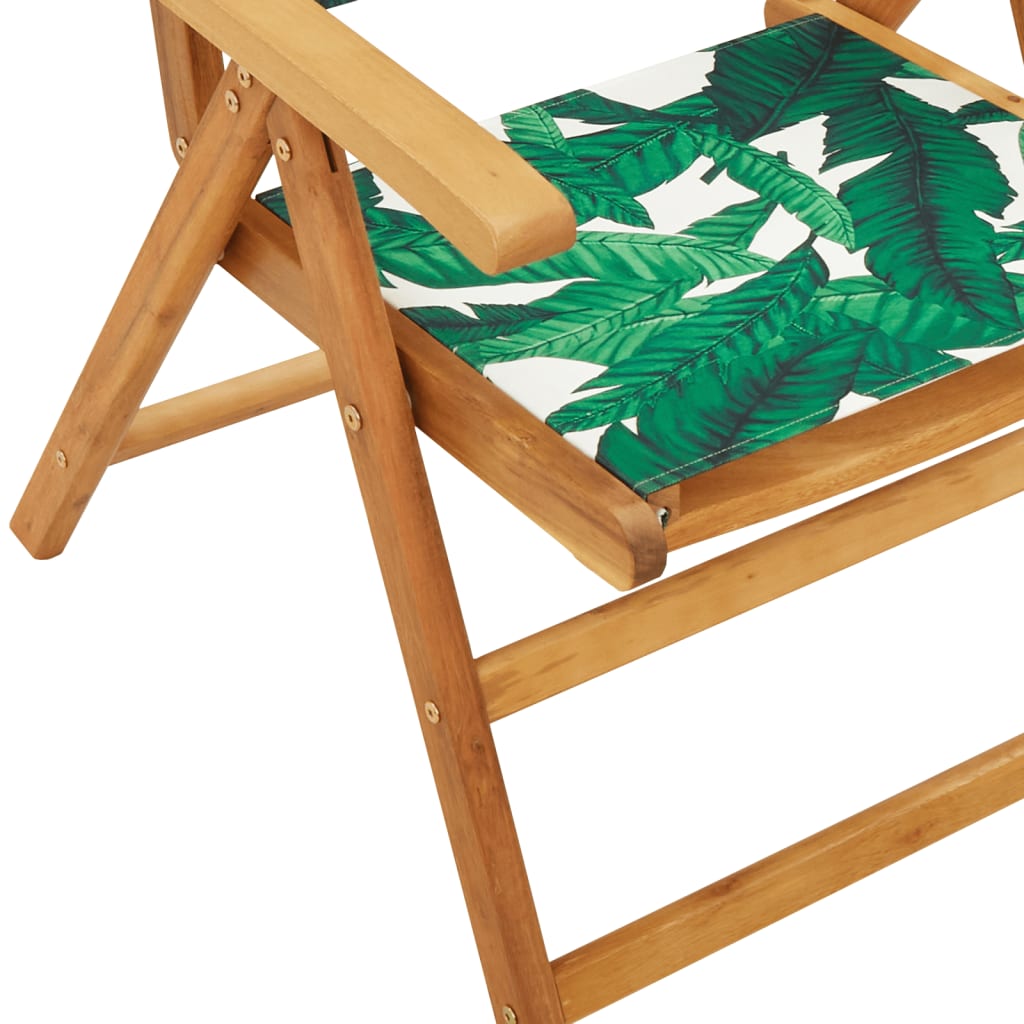 Garden Chairs 2 pcs Leaf Pattern Solid Wood Acacia and Fabric