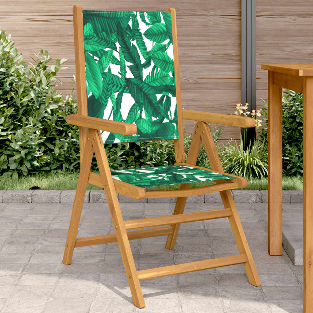 Garden Chairs 2 pcs Leaf Pattern Solid Wood Acacia and Fabric