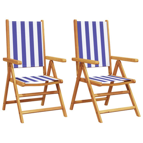 Garden Chairs 2 pcs Blue and White Solid Wood Acacia and Fabric