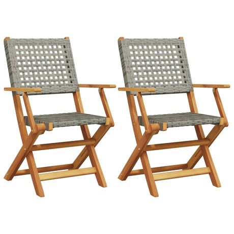 Garden Chairs 2 pcs Grey Solid Wood Acacia and Poly Rattan