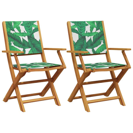 Garden Chairs 2 pcs Leaf Pattern Solid Wood Acacia and Fabric