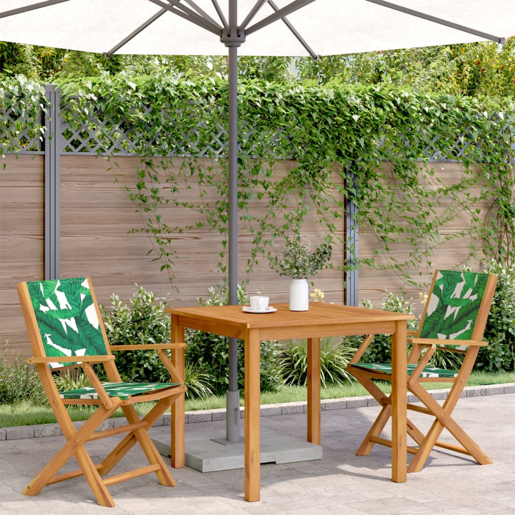 Garden Chairs 2 pcs Leaf Pattern Solid Wood Acacia and Fabric