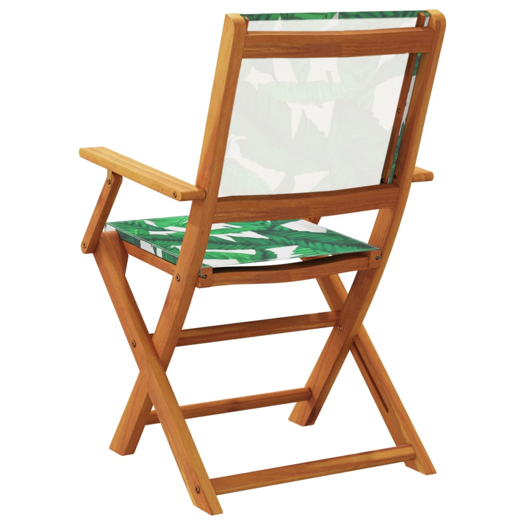 Garden Chairs 2 pcs Leaf Pattern Solid Wood Acacia and Fabric